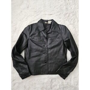 Vintage Newport News Black Genuine Leather Jacket Minimalist Blazer 90s Y2K 8